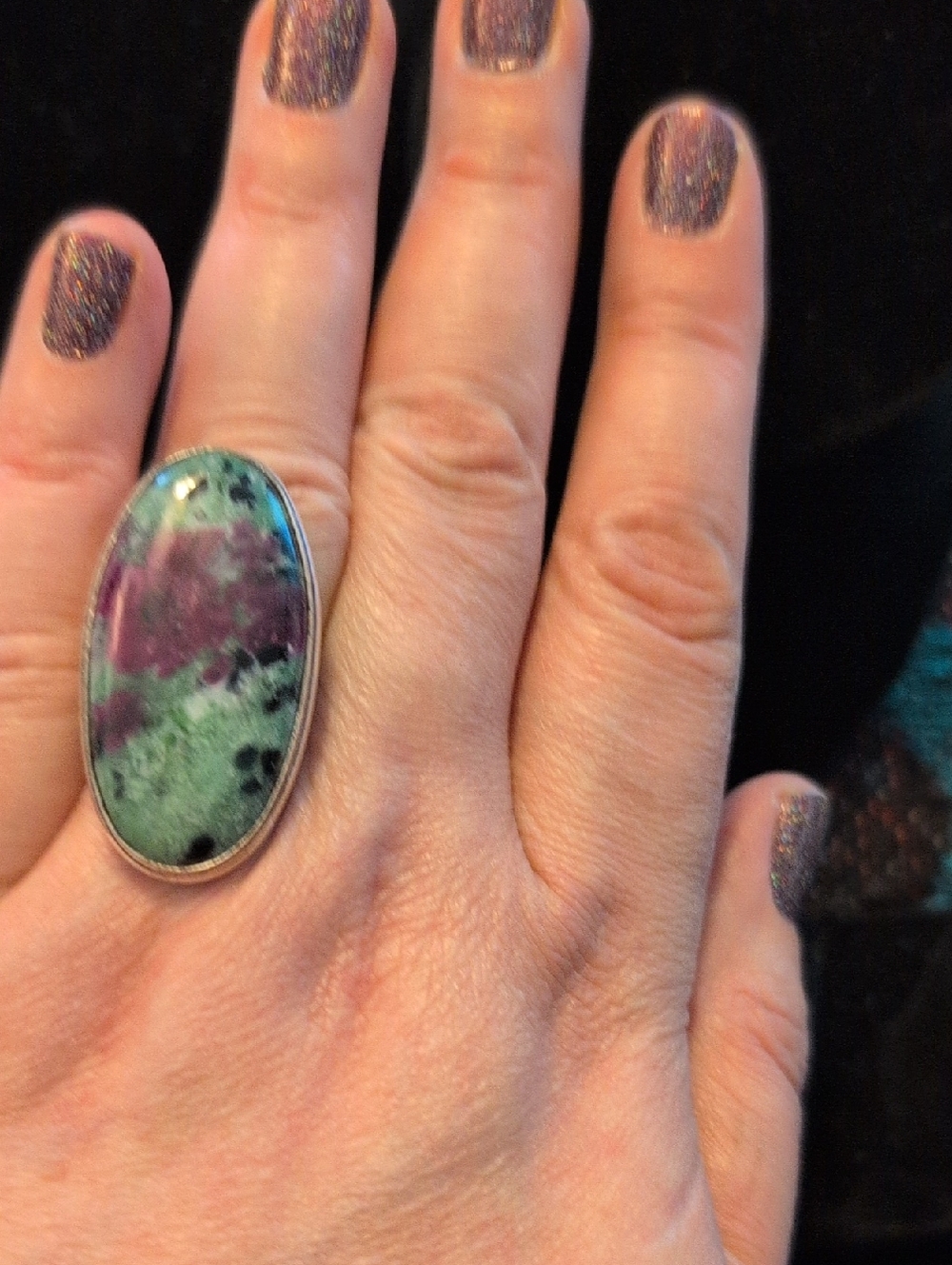 Oval Shaped Ruby Zoisite Ring